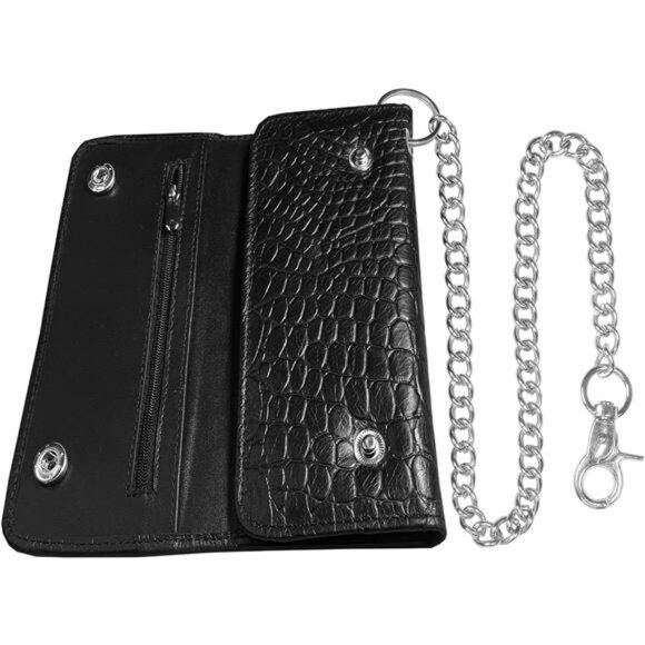 Chain Wallet for Men – 100% Natural Genuine Leather, Long Trifold RFID Blocking - Picture 7 of 8